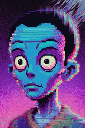 Hyper-Saturated Glitch Nostalgia style reference image — neon color palette