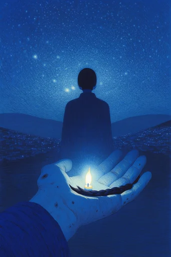 Monochromatic Cobalt Surrealism style reference image — dramatic chiaroscuro lighting