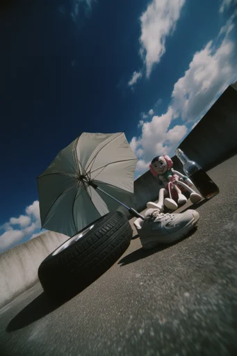 Cinematic Urban Low-Angle style reference image — wide-angle lens distortion