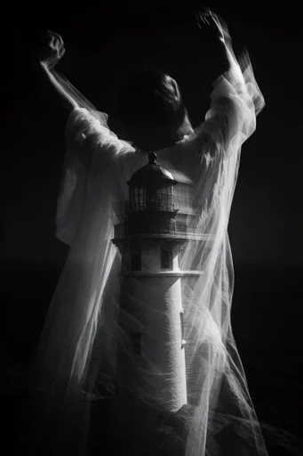 Monochromatic Kinetic Surrealism style reference image — long exposure photography