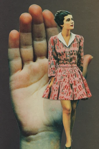 Surrealist Analog Montage style reference image — halftone print texture