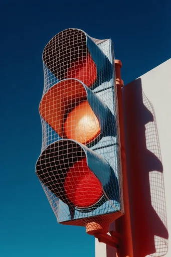 High-Contrast Chromatic Surrealism style reference image — saturated primary colors