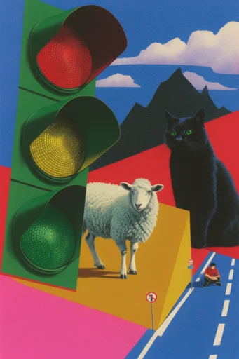 Graphic Surrealist Collage style reference image — risograph texture