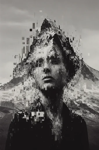 Fragmented Monochromatic Surrealism style reference image — monochromatic portraiture