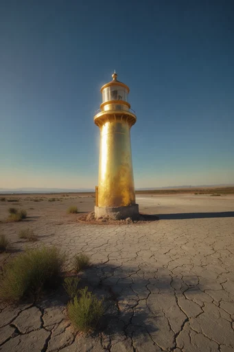 Gilded Desert Surrealism style reference image — saturated azure sky