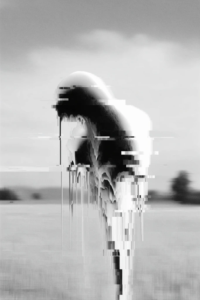 Monochrome Glitch Surrealism style AI image example 2