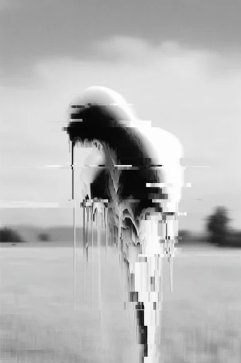 Monochrome Glitch Surrealism style reference image — pixel sorting