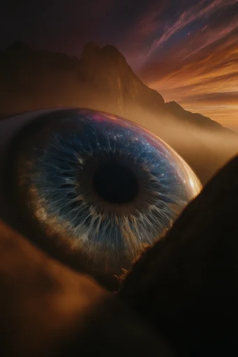 Luminescent Ocular Surrealism style reference image — extreme macro eye photography