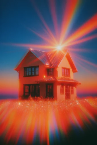 Prismatic Retro-Futuristic Dreamscape style reference image — analog film grain texture