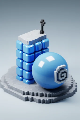 Glossy Isometric Voxel style reference image — isometric 3D render