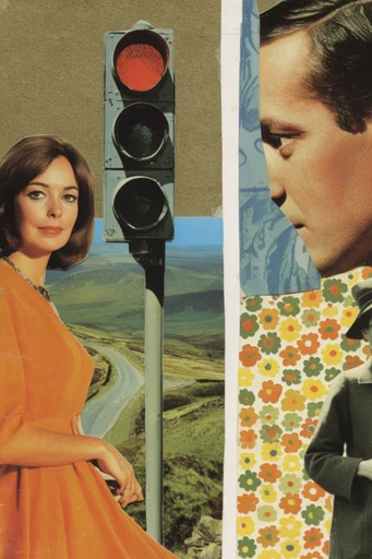 Surrealist Retro Collage style reference image — vintage paper collage