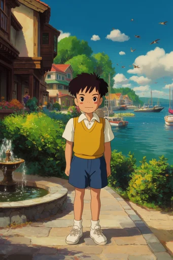 Nostalgic Ghibli Summer style reference image — dappled sunlight and shadows