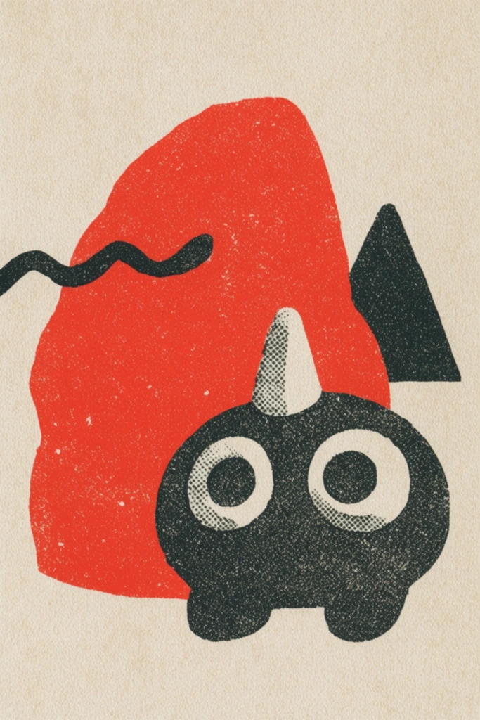 Textured Minimalist Printmaking style AI image example 3