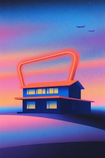 Chromatic Retro Surrealism style reference image — minimalist composition