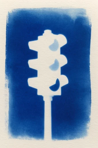 Monochromatic Negative Space style reference image — ultramarine blue ink