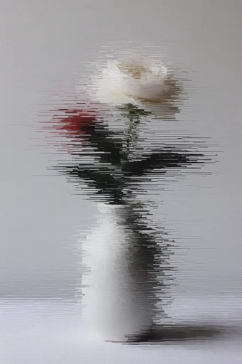 Monochromatic Digital Disintegration style reference image — abstract geometric distortion