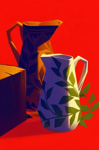 Sharp Geometric Retro-Futurism style reference image — exaggerated heroic proportions