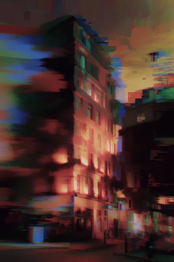 Corrupted Neon Dreamcore style reference image — data corruption