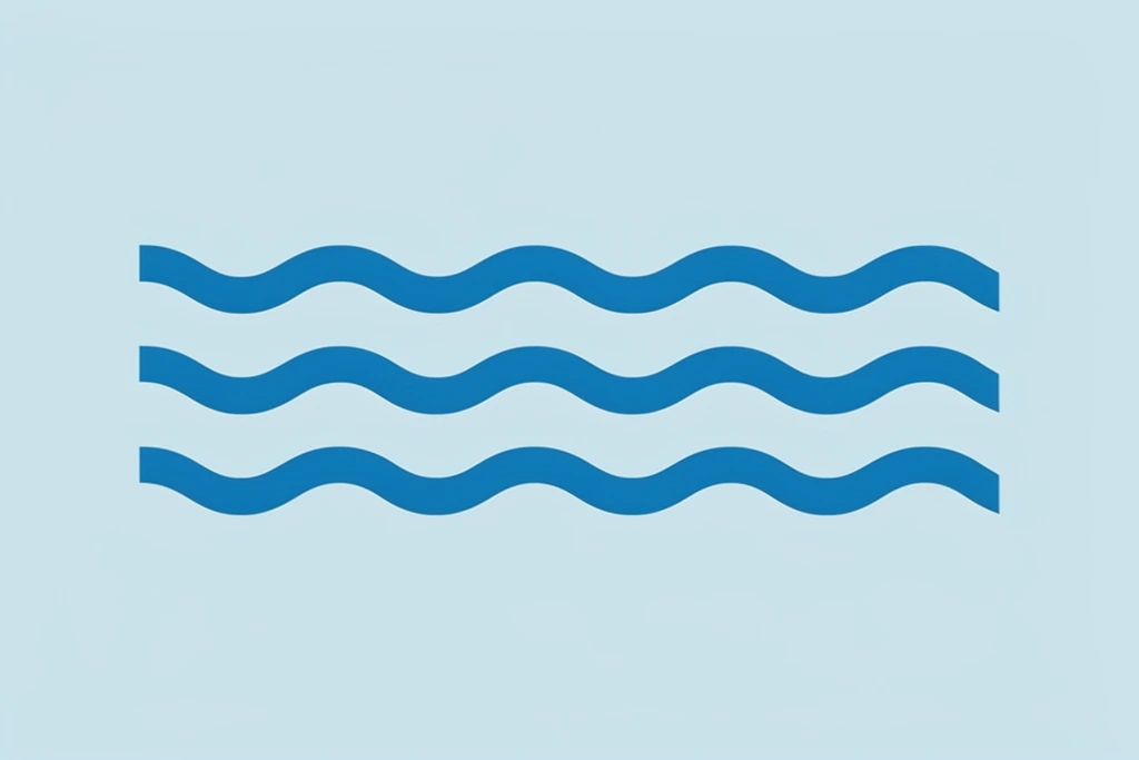 A minimalist, abstract graphic composition centered on a solid, pale icy blue background. The design features a precise geometric pattern of wavy, horizontal ribbons rendered in a medium oceanic blue. These ribbons are organized into a structured layout of three stacked horizontal rows, with each row divided into four distinct, gently undulating segments. The uniform thickness and smooth curves of the segments align perfectly to create rhythmic, wave-like bands. This clean, flat aesthetic is defined by the crisp contrast between the vivid medium blue motifs and the expansive pastel blue negative space, resulting in a sharp, vector-style visual characterized by absolute geometric precision.
