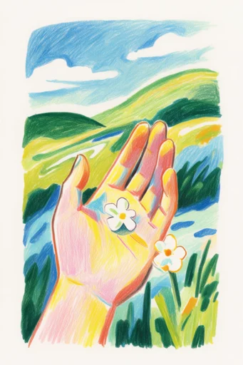 Vibrant Naive Sketchbook style reference image — vibrant wax pastel aesthetic