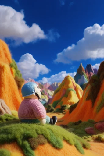 Tactile Surrealist Dreamscape style reference image — tactile felt and glossy textures