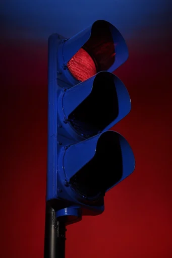 Surrealist Crimson Noir style reference image — high-contrast color blocking