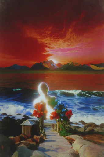 Crimson Astral Surrealism style reference image — deep crimson palette