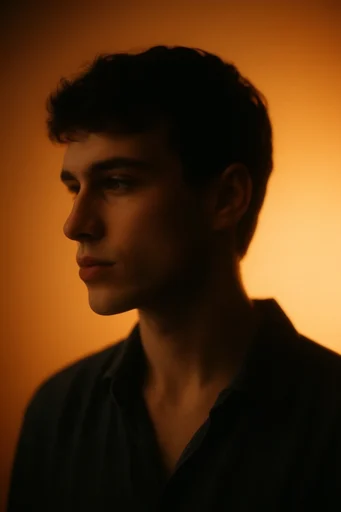 Cinematic Amber Chiaroscuro style reference image — minimalist portraiture
