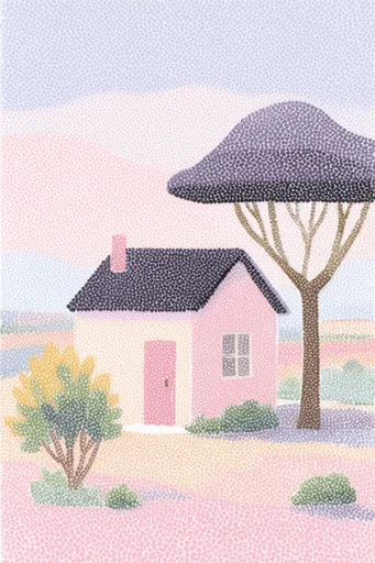 Pointillist Dream Tapestry style reference image — muted pastel palette