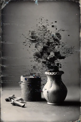 Monochrome Glitch Fragmentation style reference image — pixel sorting