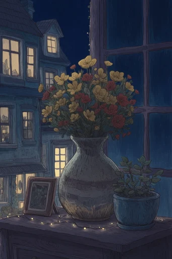 Whimsical Nocturnal Folklore style reference image — textured digital paint