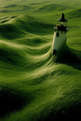 Surreal Verdant Topography style reference image — high-angle perspective