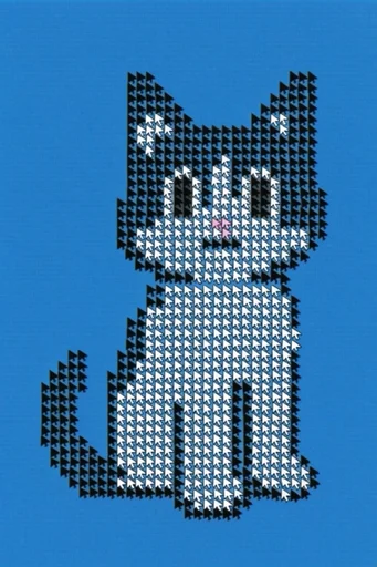 Retro Cursor Surrealism style reference image — blue screen background