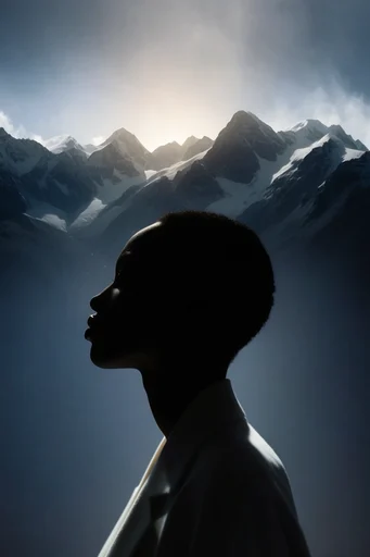Minimalist Azure Futurism style reference image — high-contrast portraiture