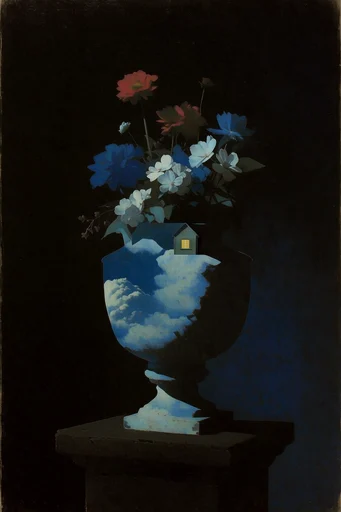 Celestial Surrealist Chiaroscuro style reference image — classical oil painting