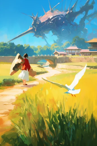 Luminous Painterly Anime style AI image example 2