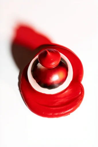 Clinical Crimson Surrealism style reference image — saturated crimson red