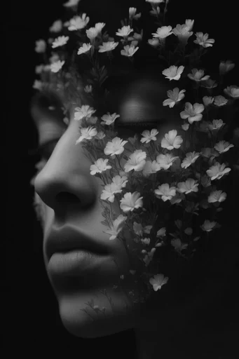 Monochromatic Surrealist Noir style AI image example 2