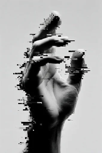 Monochrome Glitch Brutalism style reference image — high-contrast black and white