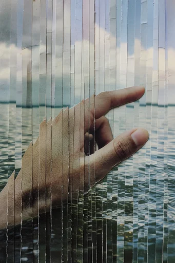 Deconstructed Analog Surrealism style reference image — sliced vintage photograph