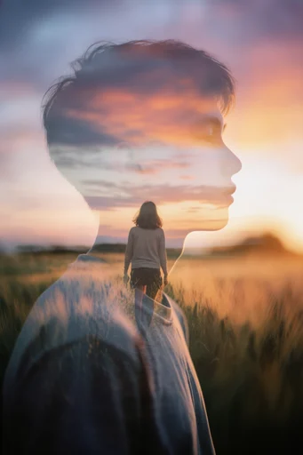 Ethereal Nostalgic Double-Exposure style reference image — warm amber glow