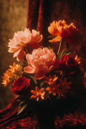 Opulent Crimson Chiaroscuro style reference image — dramatic warm rim light