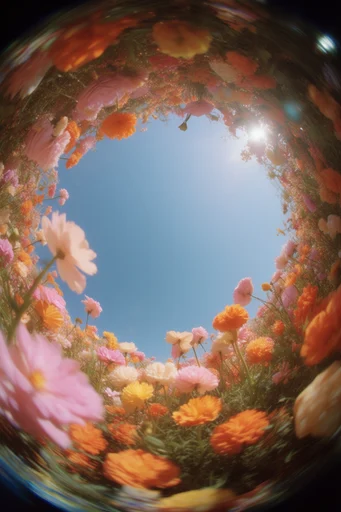 Ethereal Low-Angle Wonder style reference image — surreal floral framing