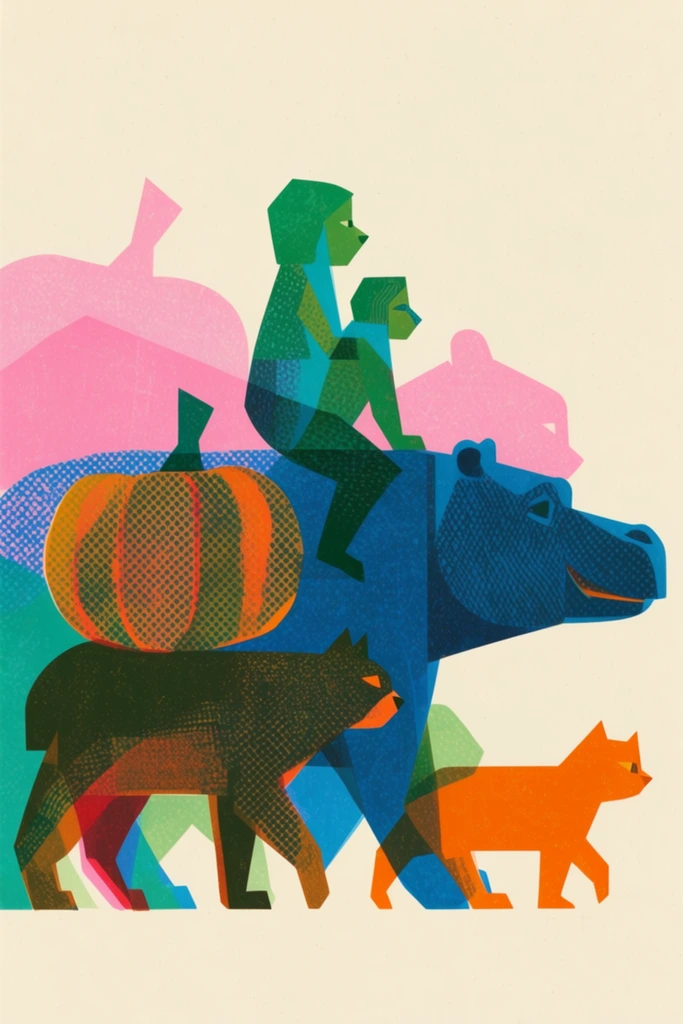 Retro Folk Risograph style AI image example 3