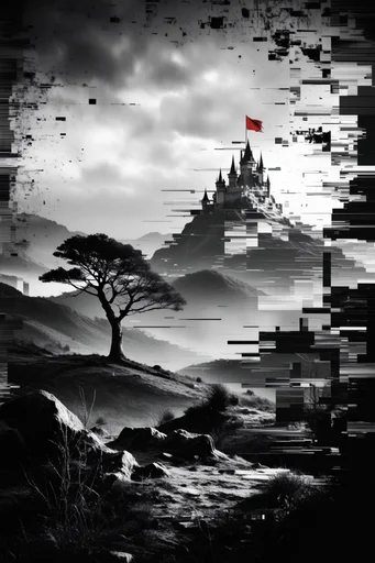Monochrome Glitch Fragmentation style AI image example 2