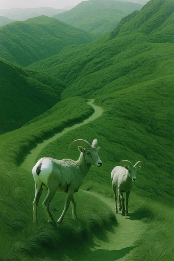 Monochromatic Verdant Surrealism style reference image — directional lighting