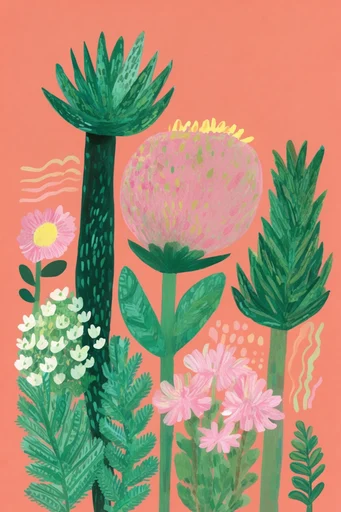 Naive Folk Gouache style reference image — stippled texture
