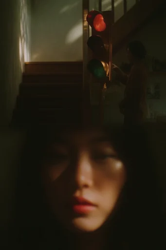 Cinematic Intimate Chiaroscuro style reference image — heavy film grain