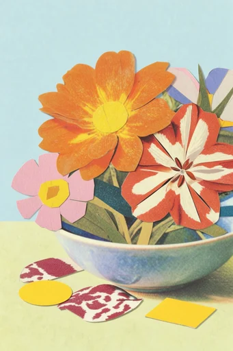 Graphic Surrealist Collage style reference image — tactile paper cutout