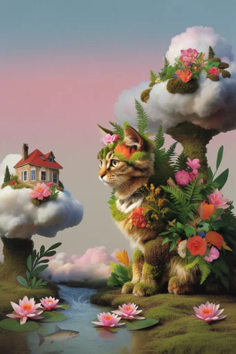 Ethereal Surrealist Dioramas style reference image — gravity-defying landscape
